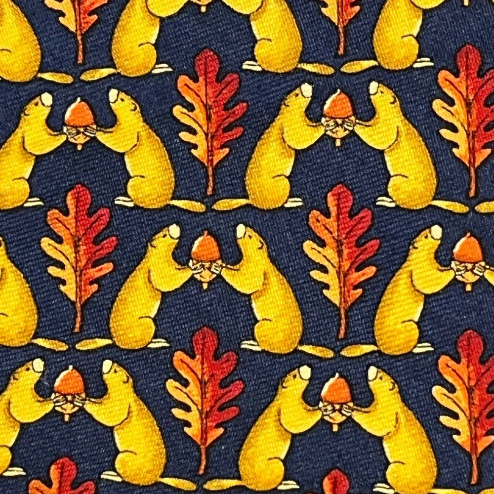 Brooks Brothers Squirrel Silk Acorn Fall Leaf Tie Mens Red Orange Yellow Blue